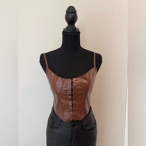 Brown Faux Leather Women Crop Top